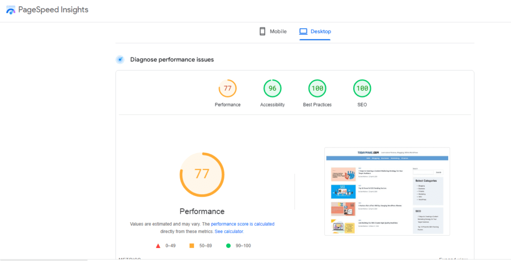 PageSpeed Insights for amazingwap by google pagespeed